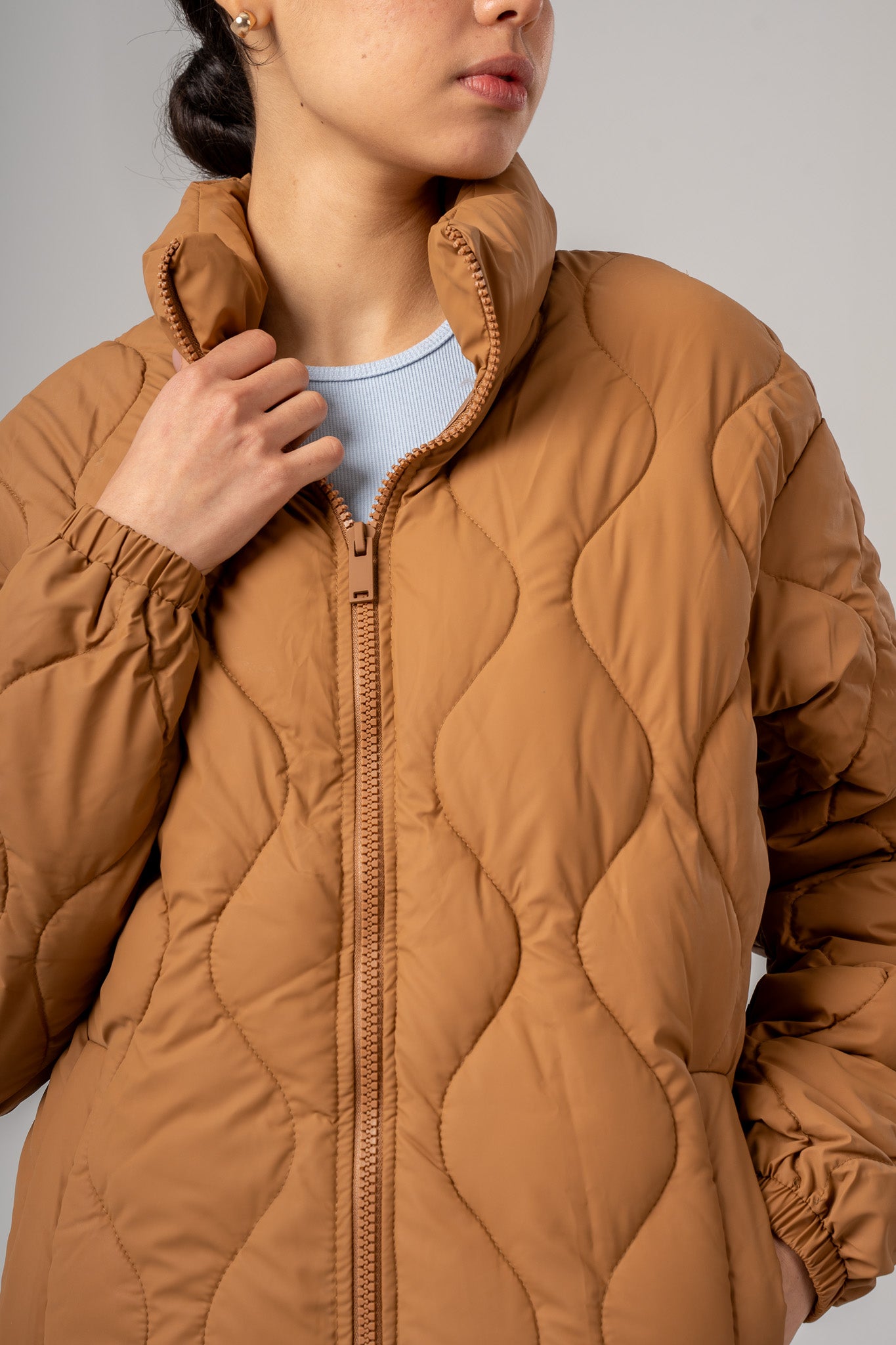 Khaki High Neck Puffer Jacket